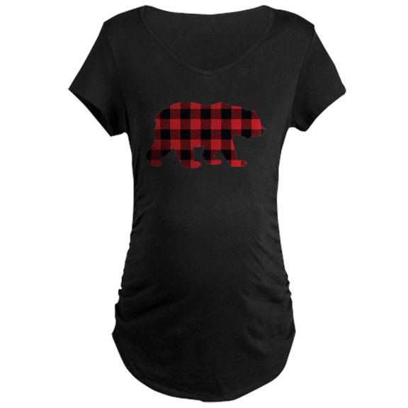 CafePress - Buffalo Plaid Bear Maternity Dark T Shirt - Maternity Dark T-Shirt