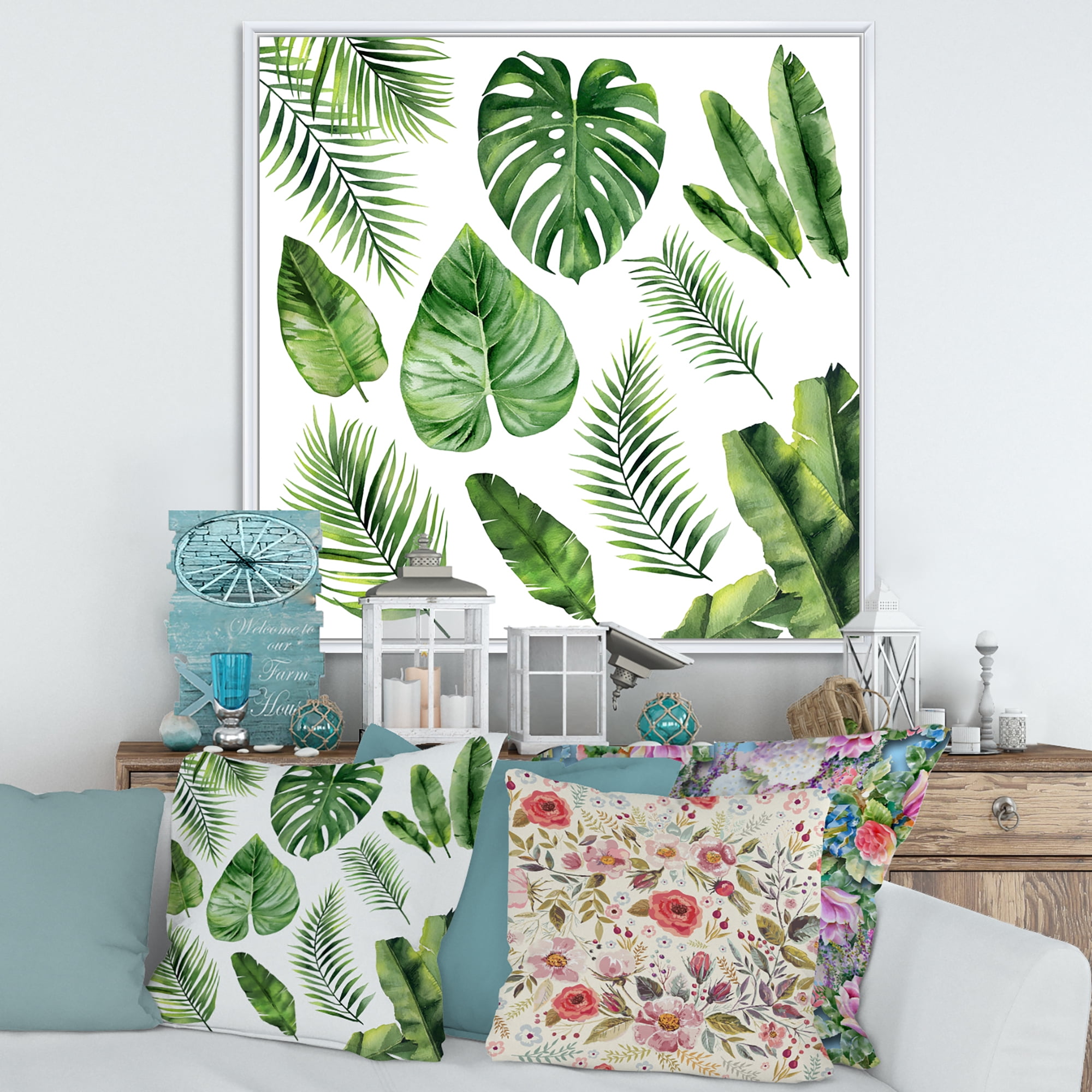 Designart 'Close Up Of Tropical Leaf Of Monstera V' Farmhouse Framed Canvas Wall Art Print