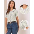 thumbnail image 2 of Camisa Floral Abotonada Allegra K Con Cuello Peter Pan Y Bloque De Color Para Mujer Beige XS, 2 of 5