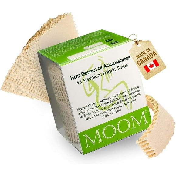 MOOM Polycotton Waxing Strips for Women, Hair Removal Strips Specially Engineered for Maximum Hair Removal \u2013 Perfect for Bikini, Leg, Eyebrow, Body & Face Wax (48 Count) (1 PACK) - Made In Canada
