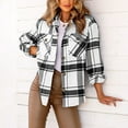 thumbnail image 5 of IROINNID Women's Shacket Jacket Turndown Lapel Plaid Long Sleeve Comfy Casual Full Sleeve Plaid Turndown Outerwear Jackets, White, 5 of 9