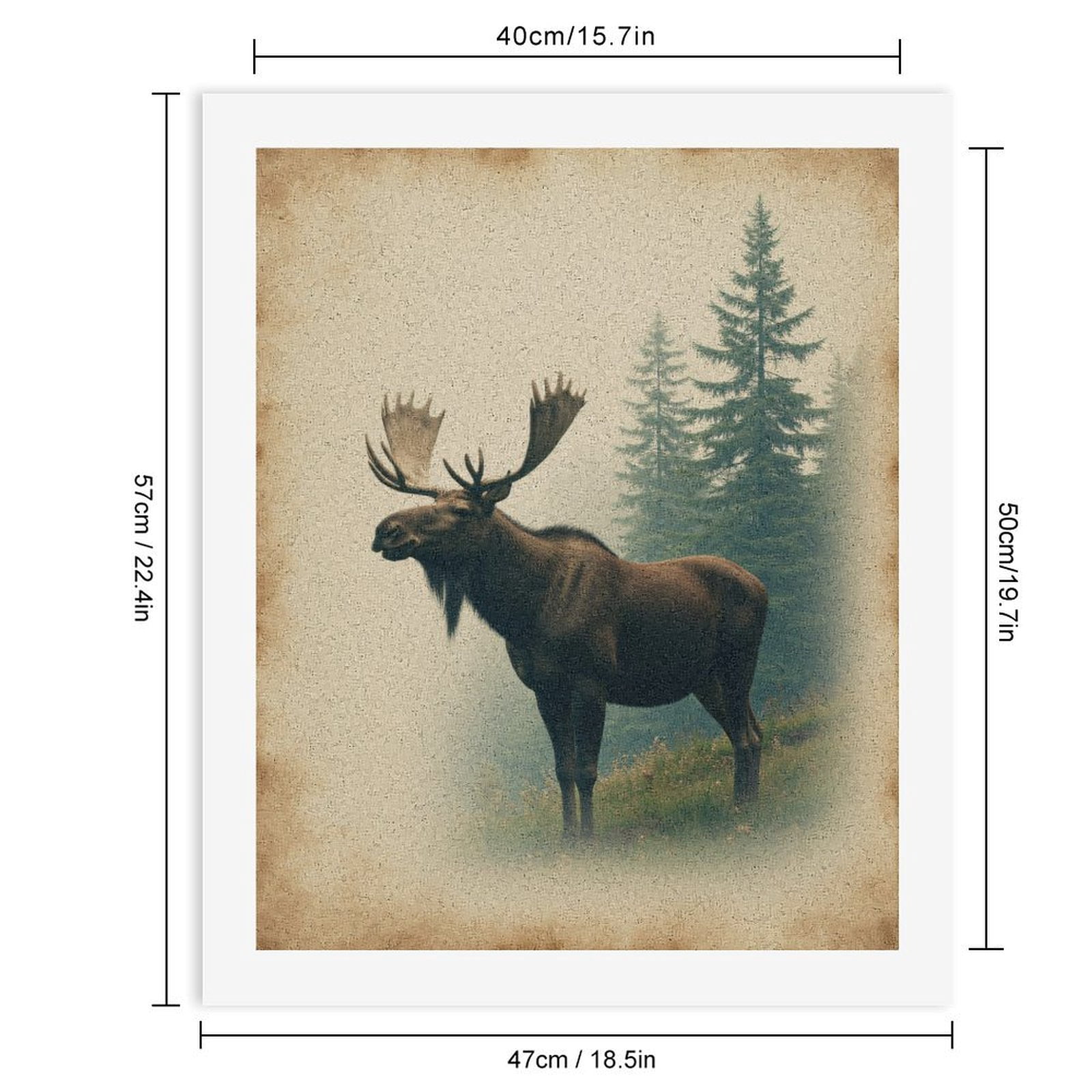 Paint By Numbers Kit for Adults Beginner - DIY Moose In Misty Forest Vintage Canvas Painting Kits for Adults, Frameless Paint By Number for Adults for Home Wall Decor 16x20 Inch