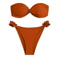 thumbnail image 2 of ZQGJB Women's Strapless Bikini Set Solid Color Summer Sexy Knot Front Twist Bandeau Swimsuits High Cut Tie Sexy Bathing Suit(Orange,S), 2 of 5
