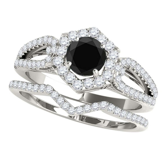 Mauli Jewels Engagement Rings for Women 1.50 Carat Halo Black Diamond Bridal Set Prong-Setting 14k White Gold