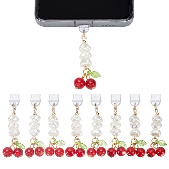 10Pcs Dustproof Plugs with Cherry Charm Phone Dust Plug Charging Port Cover USB C Port Caps Protector Pendants Mobile Pendants