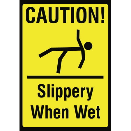 - Caution! Slippery When Wet Picture Sign - Business Wet Hazard Signs - Aluminum Metal