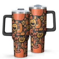 Halloween Crazy Pumpkins Pattern Tumbler with Handle and Lid,40oz Double Wall Vacuum Insulated Tumbler,Cups Gift for Women and Men