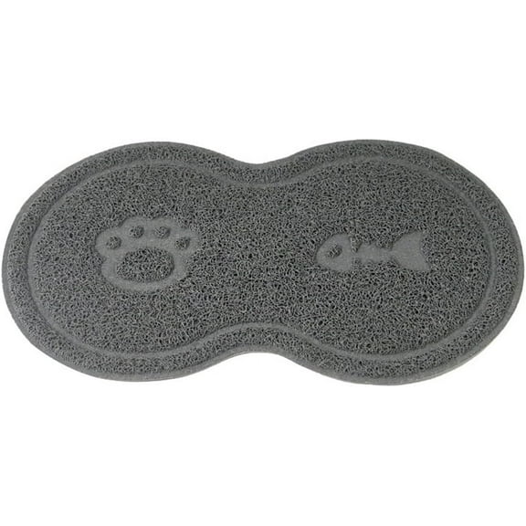 Waterproof Non-slip PVC Pet Feeding Mat with Paw Print & Fishbone Design, Gray
