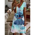thumbnail image 3 of Vestido elegante informal con cuello en V y largo hasta la rodilla con estampado de Lilo y Stitch de Disney para mujer de verano Y2K 2024, 3 of 5