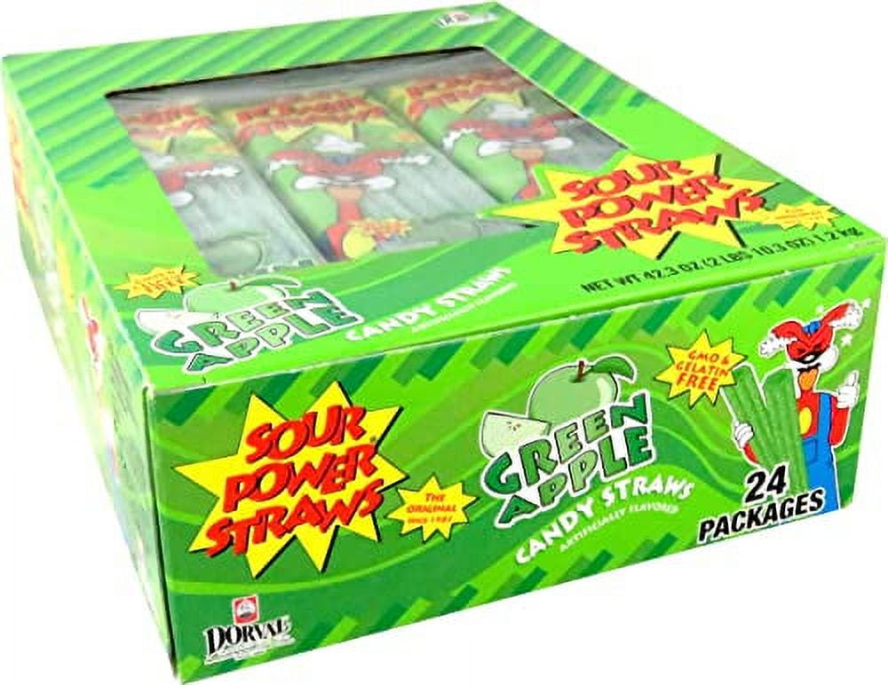 Sour Power, Candy Straws 1.75 (Pack Of 24), Green Apple, 42 Ounce