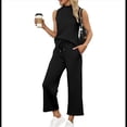 thumbnail image 1 of Conjuntos de Dos Piezas para Mujer, Conjuntos de Verano, Conjuntos de Estar por Casa, Blusas Cuello Alto, Pantalones Cortos Pierna , Conjuntos Viaje para Vacaciones. Negro M, 1 of 3