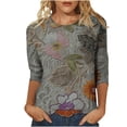 thumbnail image 3 of Fengqque Women 3/4 Sleeve Shirts Casual Dressy Crew Neck Tunic Tops Basic Blouse Loose Fit Summer T Shirts Gray-B L(L), 3 of 5