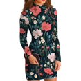 thumbnail image 2 of Women's High-Neck Casual Long Sleeve Vintage Floral Printed Slim-Fit Dress for Spring and Autumn Parties,Dark Green,L, 2 of 6