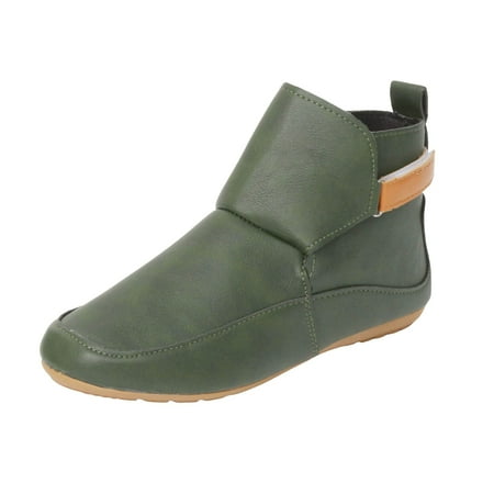 DVKOVI Shoes for Teen Girls Women s Ankle Boots & Booties Women s Vintage Leather Boots Flat Shoes Winter Round Toe Ankle Boots Casual Walking Shoes for Women Fall Shoes for Women 2024 Green 43