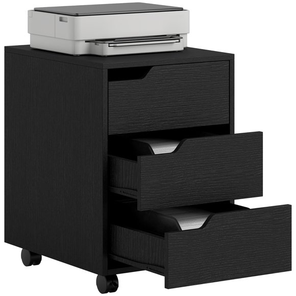 HOMCOM 3-Drawer Filing Cabinet with Wheels, Mobile File Cabinet, Black