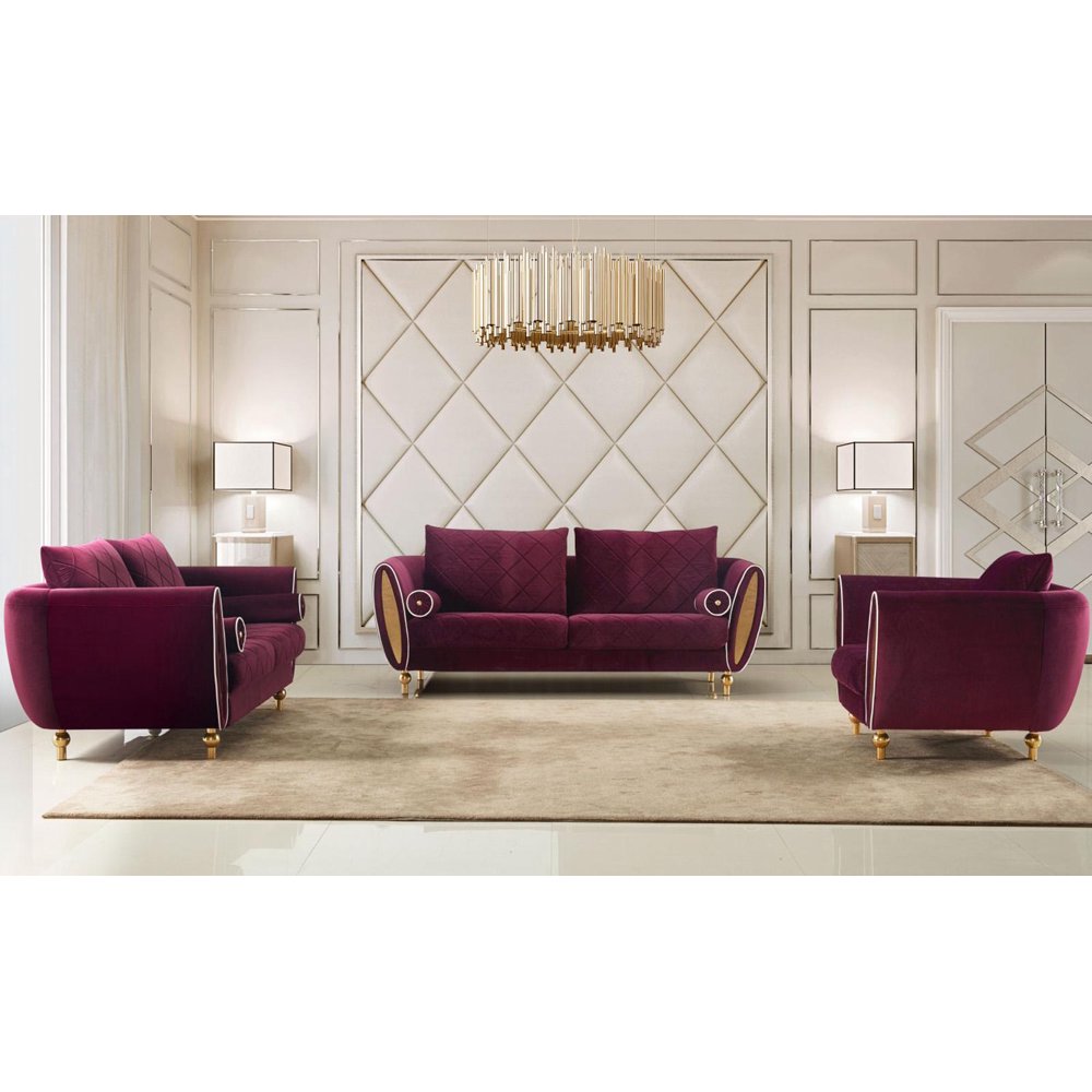 Luxury Burgundy Velvet Sipario Vita Sofa Set 3Pcs EF-22561 EUROPEAN