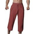 thumbnail image 1 of ameIAEA Mens Cotton Linen Capri Pants Elastic Waisted Drawstring Yoga Beach Pants with Pockets, 1 of 4