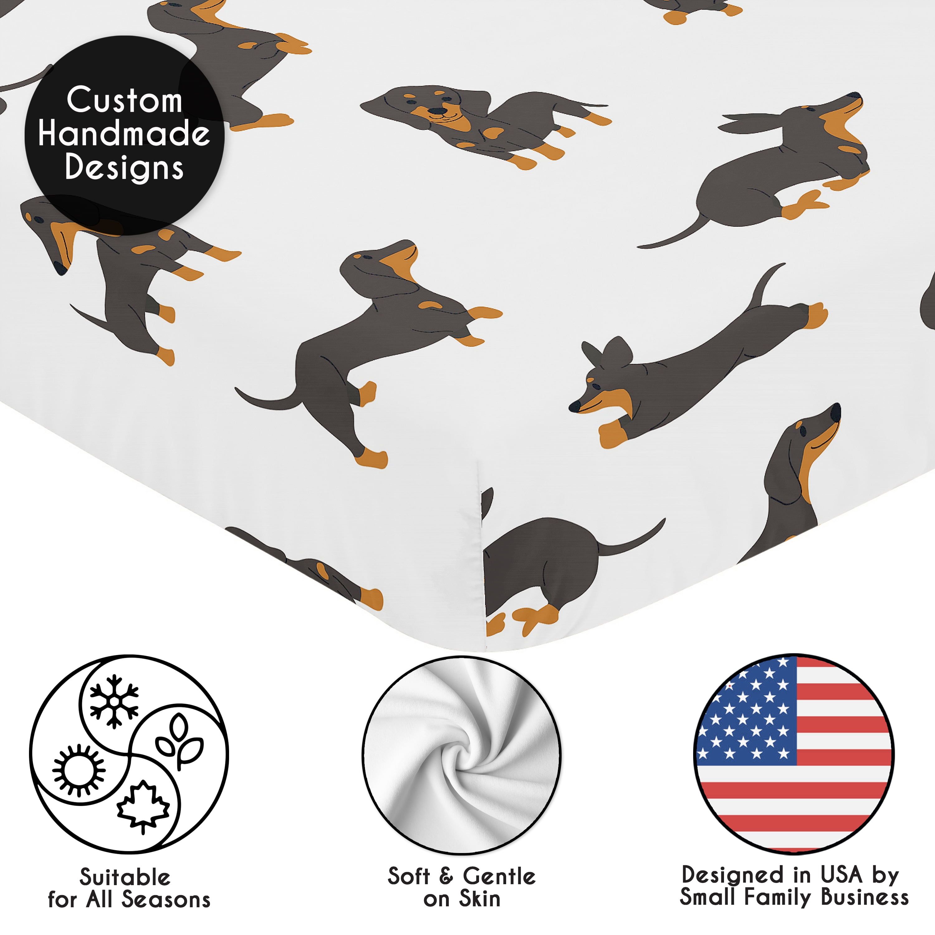 Sweet Jojo Designs Cartoon Puppy Dachshund Dog Boy, Girl, Unisex/Gender Neutral Fitted Crib Sheet