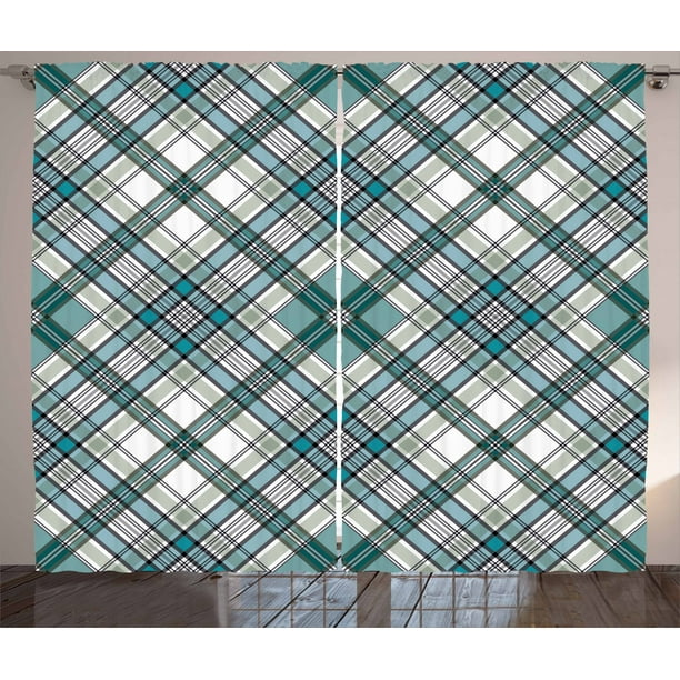 Checkered Curtains 2 Panels Set Vintage Fashion English Country Style With Modern Look In Soft Colors