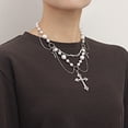 thumbnail image 2 of Collar de estrella cruzada con borlas de perlas de doble capa y alto brillo con diseño de nicho de joyería para mujer, conjunto completo, 2 of 6