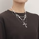 thumbnail image 5 of Collar de estrella cruzada con borlas de perlas de doble capa y alto brillo con diseño de nicho de joyería para mujer, conjunto completo, 5 of 6