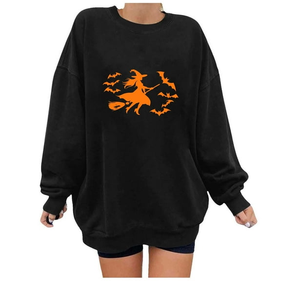 Halloween Womens Sweatshirts Crewneck Printed Shirts Fall Winter Long Sleeve Sweaters Casual Round Neck Blouses Loose Fitting Sweatshirt Pullover Top Halloween Costumes
