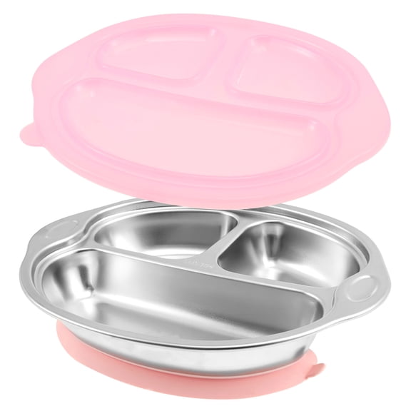 Ikoopy Stainless Steel Liner Baby Suction Plate Large Capacity Heat Resistant Baby Divided Plate With Silicone Sucker for Babies and Toddlers