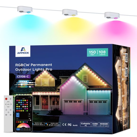 Luces para exterior APPECK Permanent Pro 150 pies 108W RGBCW 108 LED