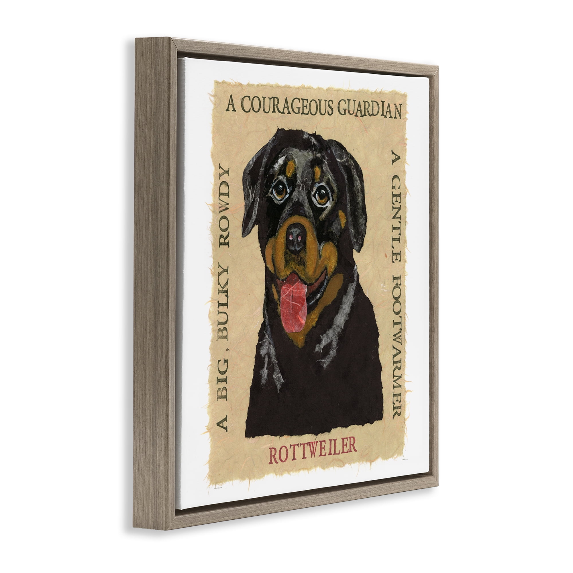 Stupell Industries Fun Rottweiler Pet Phrases Animals Painting Brown Floater Framed Canvas Art Print Wall Art, 25 x 25