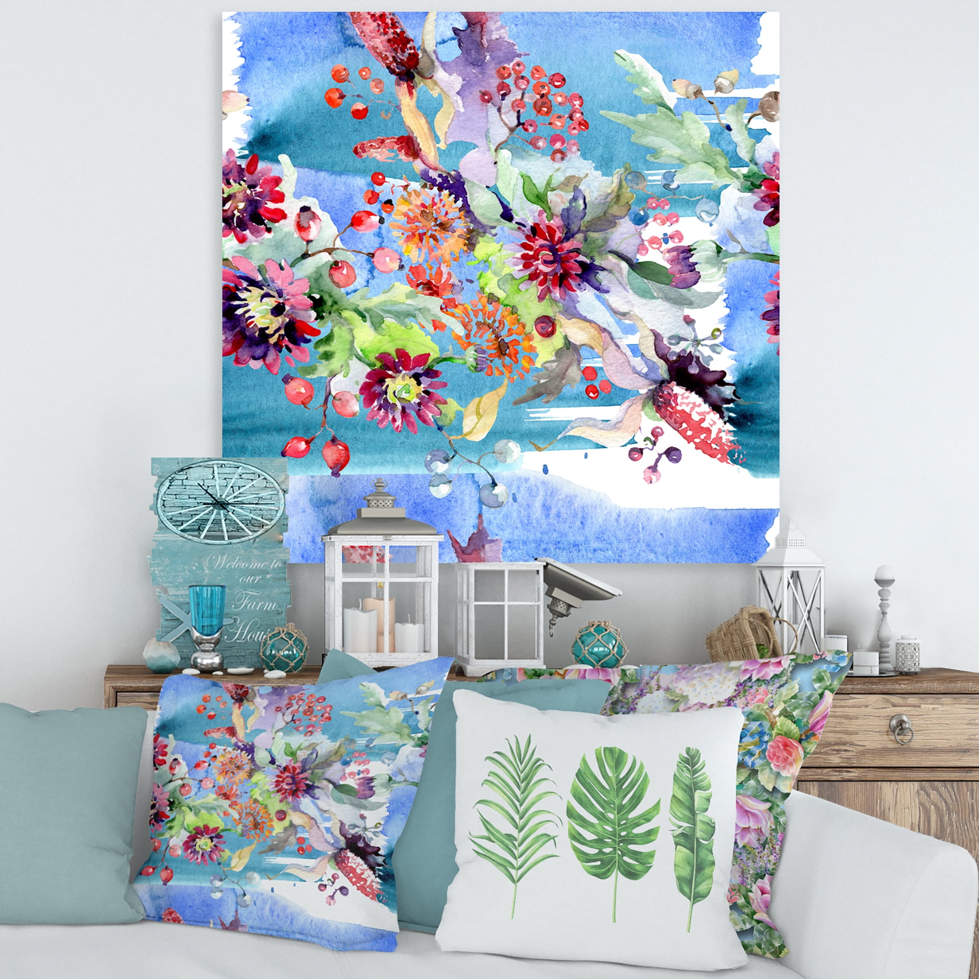 Designart ' Wildflowers and Vibrant Wild Spring Leaves XIII ' Modern Canvas Wall Art Print