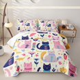 thumbnail image 2 of jejeloiu Cute Cat Floral Pattern Quilt Full Kids,Lovely Animal Vintage Boho Style Full Bedspread Sets For Girls,3pcs, 2 of 7
