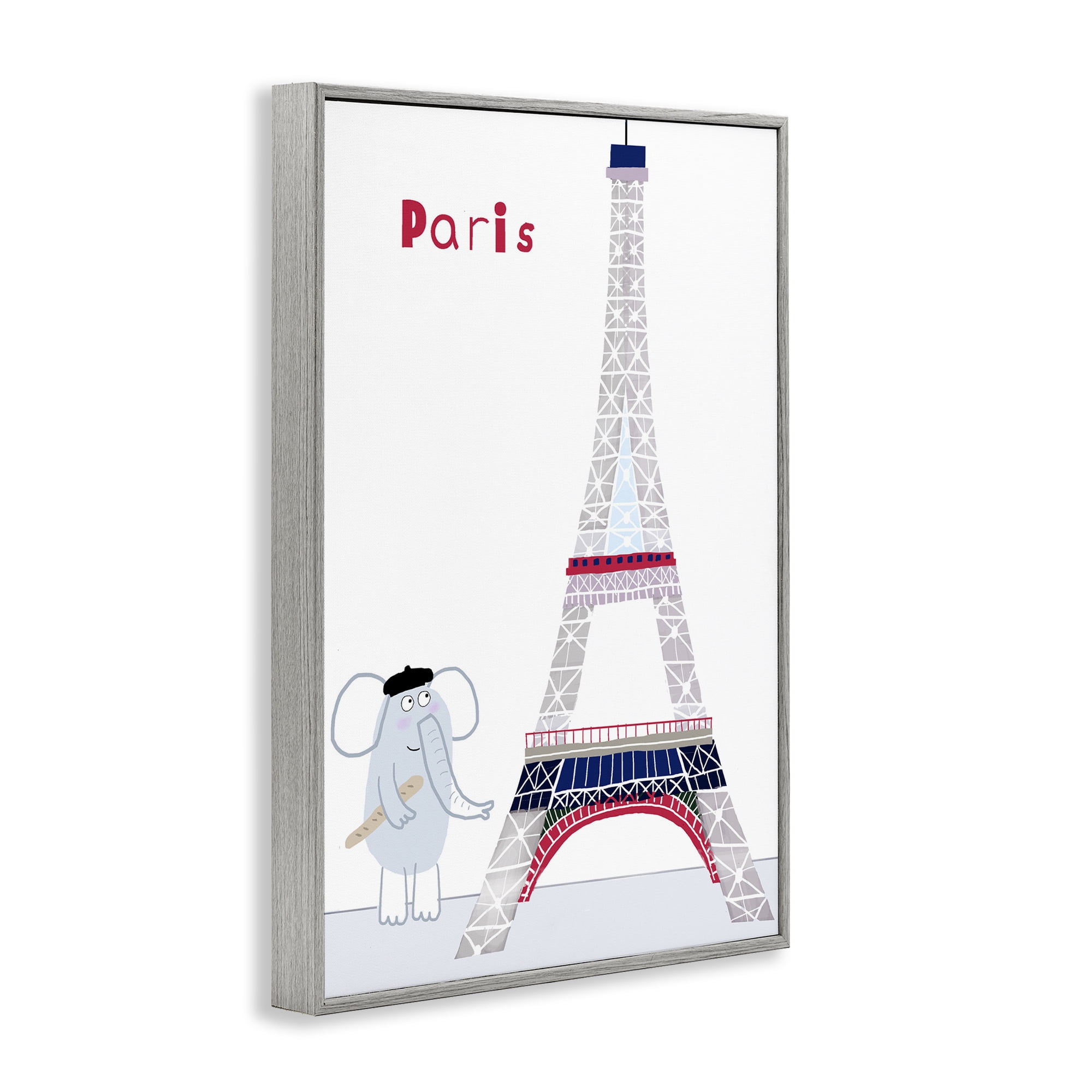 Elephant & Eiffel Tower Gray Framed Giclee Art, design by Carla Daly