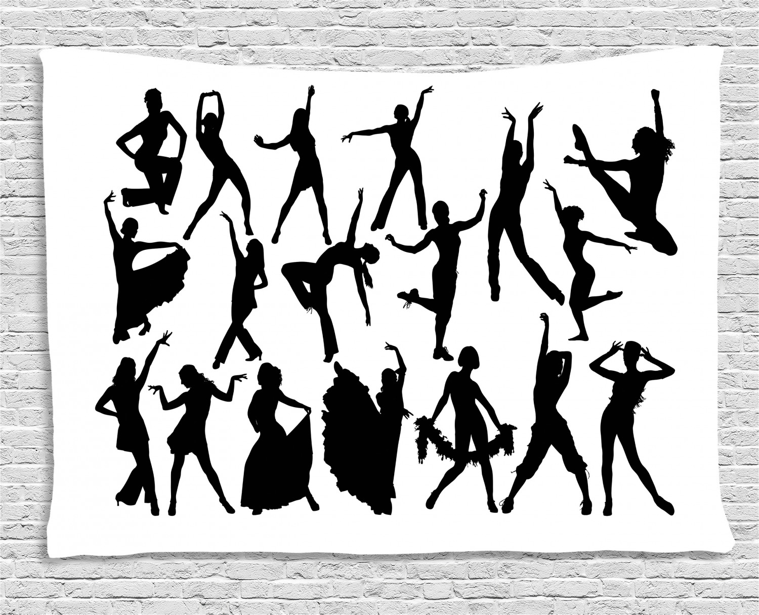 Black and White Tapestry, Dancers Silhouette Modern Latin Hip Hop Tango