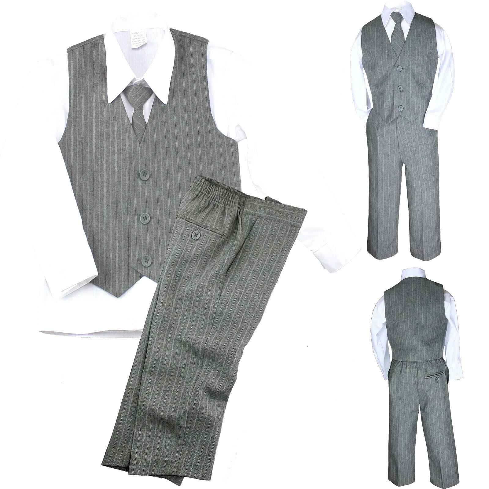 New Baby Toddler Boy Teen 4 PC Vest Pants Set Pinstripe Formal Suit