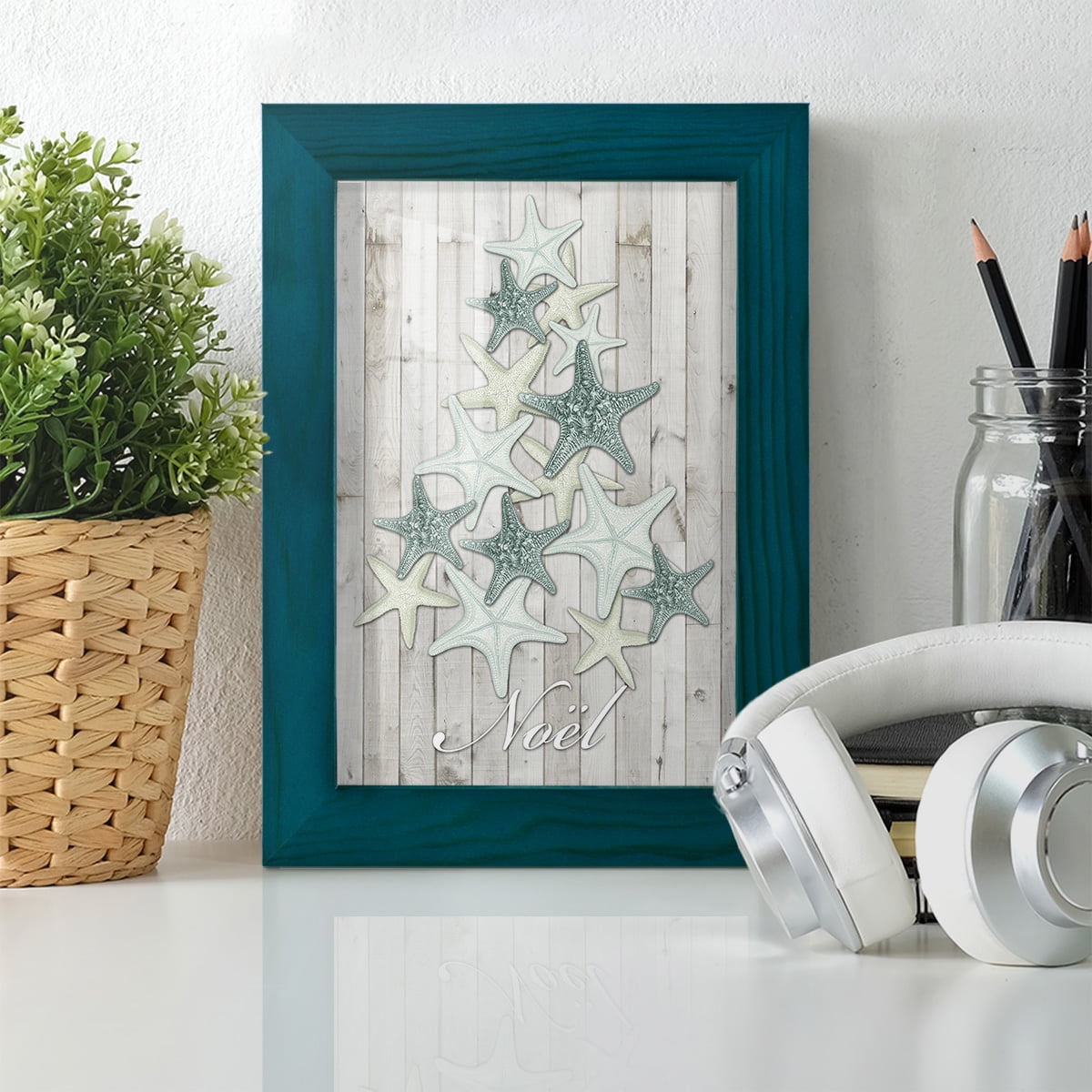 Coastal Christmas IV -Framed Print w/glass-Ocean Blue