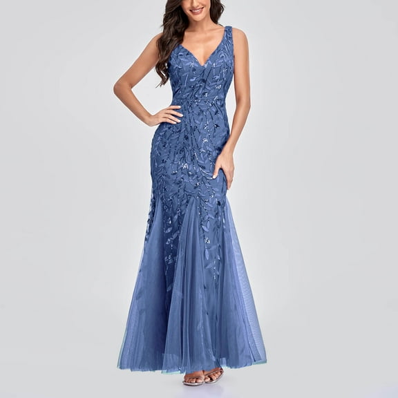 Babysbule Summer Dresses for Women Formal Gowns Evening Dresses Round-Neck Sleeveless Party Club Maxi Skirts