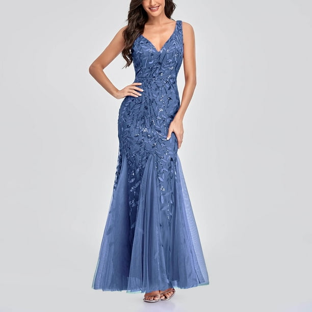 YANHOO Women's Dress Formal Gowns Evening Dresses Round-Neck Sleeveless