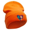 thumbnail image 4 of Mardi Heart Embroidered 12 Inch Long Knitted Beanie - Orange OSFM, 4 of 5