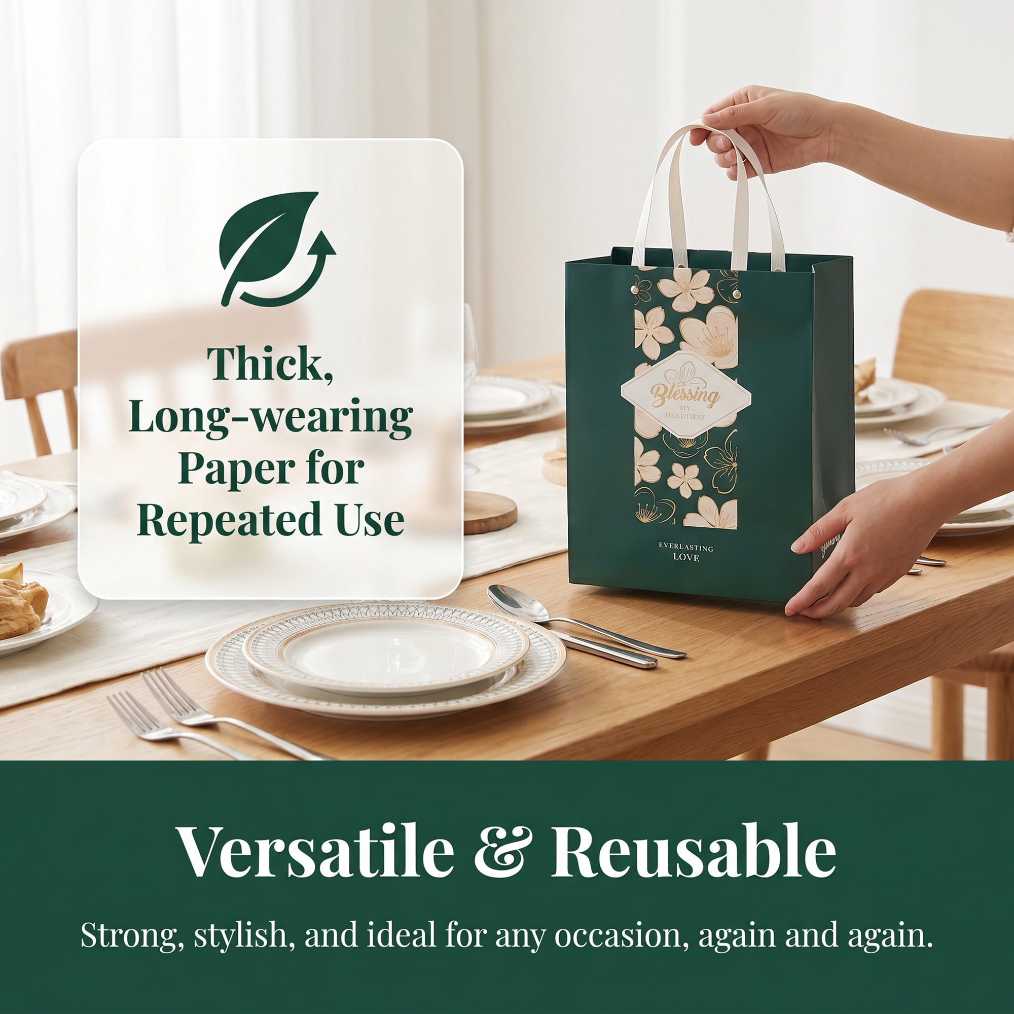 Unique Bargains Medium Gift Bags with Wide Flat Bottom for Occasions Green 8.5"x 4.3"x 11"