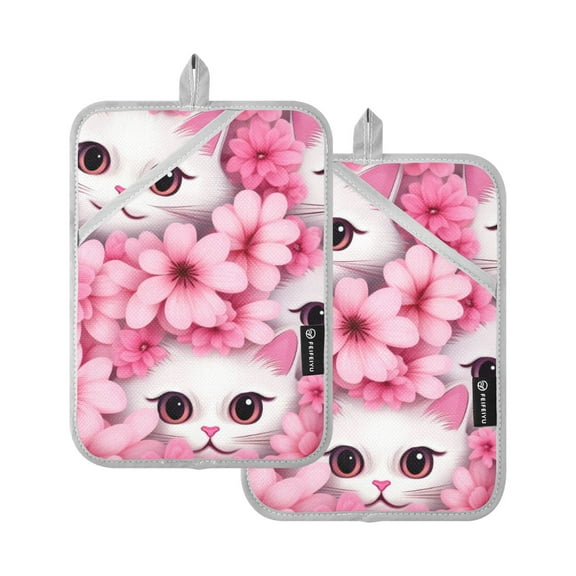 ALAZA Cat in Flowers Pot Holders Set of 2 Heat Resistant Kitchen Oven Mitts