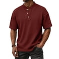 thumbnail image 2 of Dresfit Henley Shirts for Men Short Sleeve Waffle Knitted Shirt Summer 2026 Basic Athletic T Shirts Big and Tall Oversized Button Down Tees Wine L, 2 of 9