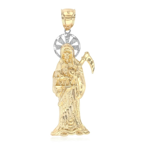 Ioka-14K Two Tone Gold Religious Santa Muerte Charm Pendant For Necklace or Chain