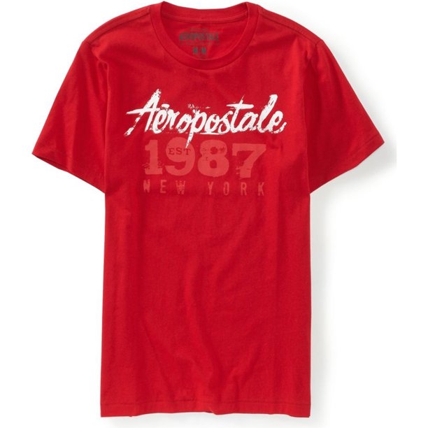 Aeropostale Mens Destroyed Est. Camiseta gráfica de 1987, roja, mediana