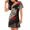 thumbnail image 2 of Easygdp Dark Red Hooded Girl Camisón de manga corta para mujer, informal, estampado, 2 of 6