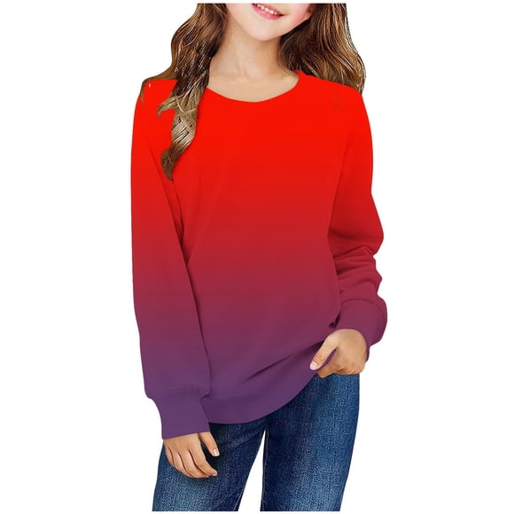 Milgrthf Chandails à Manches Longues pour Filles, Décontractés, Dégradé, Col Ras du Cou, Légers, Automne Hiver, Chandails à Enfiler, Hauts, Rouge, 5 Ans