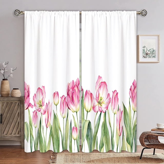 Innerwin Rideaux Protection UV Draperies Isolées Thermiquement Occultantes Imprimé Floral Rideau de Fenêtre Écoénergétique Imperméable Poche pour Tringle Panneau Moderne Rose 120x150cm/47.24x59.06 Pouces LxH