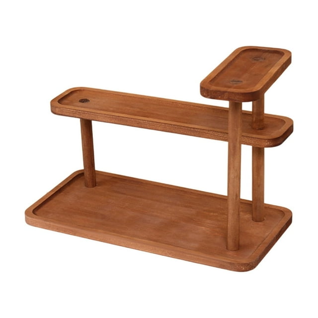 Btomtd Wooden Multi-Tier Storage Display Rack Desktop Decorative Storage Stand Solid Wood Cup Holders Tea Set Storage Rack Perfume Display Stand, Brown