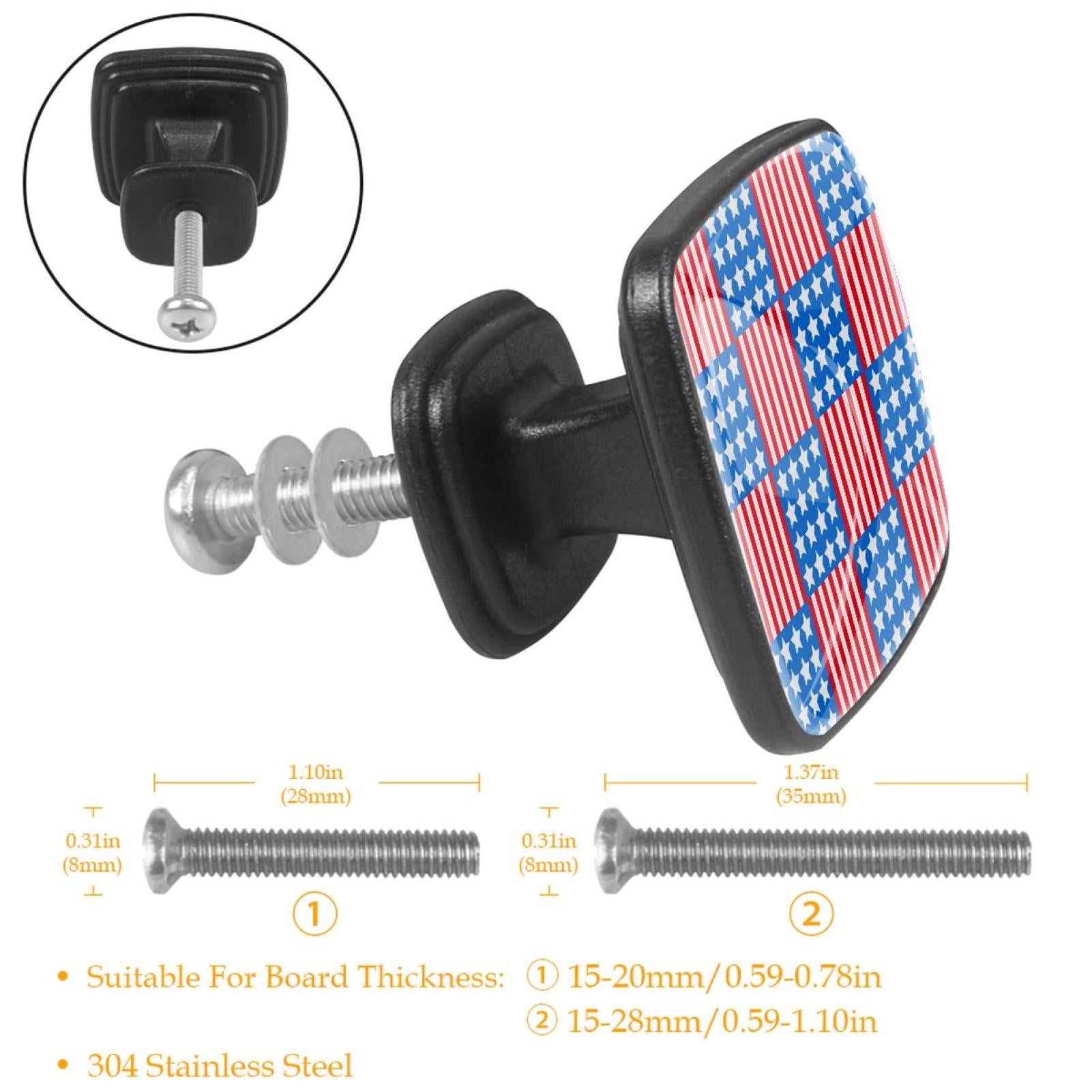 4 Pcs Cabinet Handle Drawer Pulls Red Stripes Blue White Stars Knobs with Screws Square Furniture Office Cabinet Knob Decoration