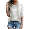 thumbnail image 4 of Domzest Womens Boho Floral Graphic Tops Half Sleeve Loose Fit Crew Neck Shirts Elbow Length Summer Fall Lightweight Tunic Tops Multicolor M, 4 of 6