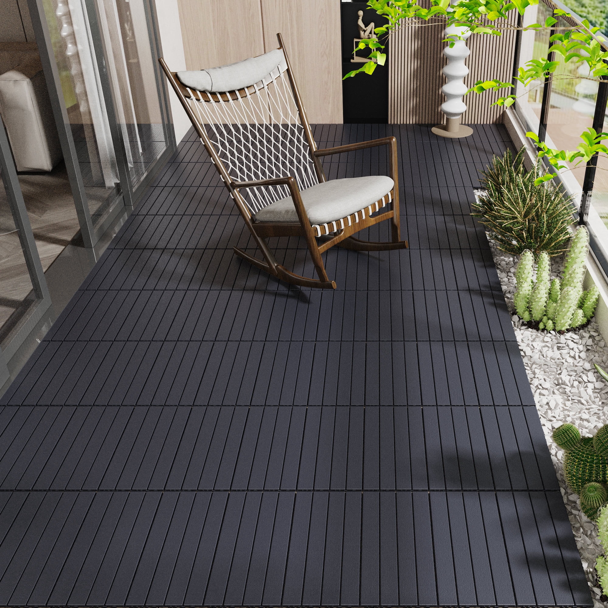 Miniyam 24 Pcs Interlocking Deck Tiles, 2FT, Polypropylene, for Outdoor Balcony Garden, Gray